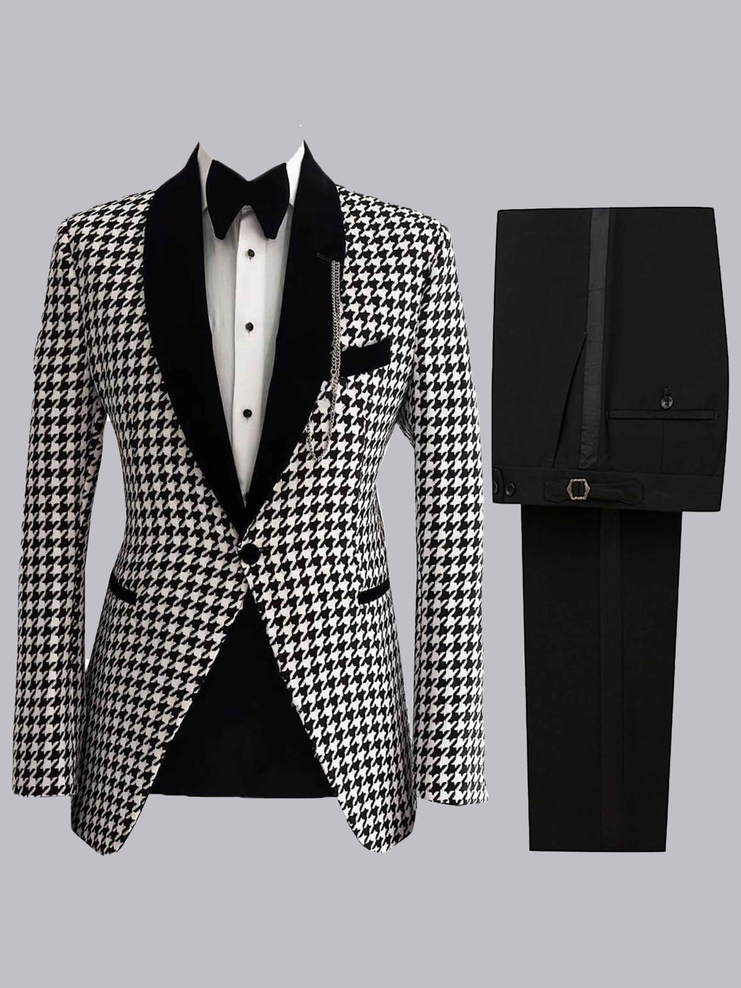 Houndstooth Shawl Lapel Slim Fit Men's 2 Pieces Suit For Wedding & Prom