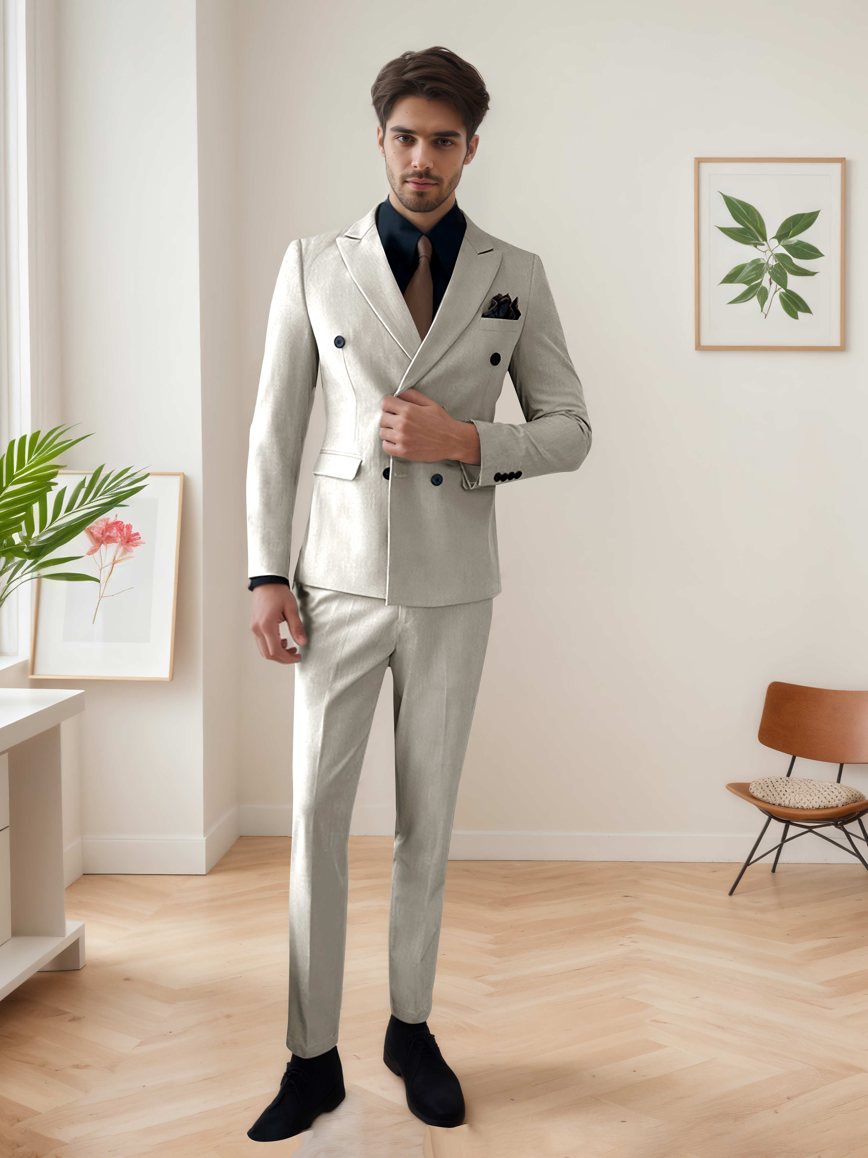 Stylish 3 Pieces Men's Wedding Suit Double Breasted Modern Look – Suitszen Stylish 3 Pieces Men's Wedding Suit Double Breasted Modern Look – Suitszen