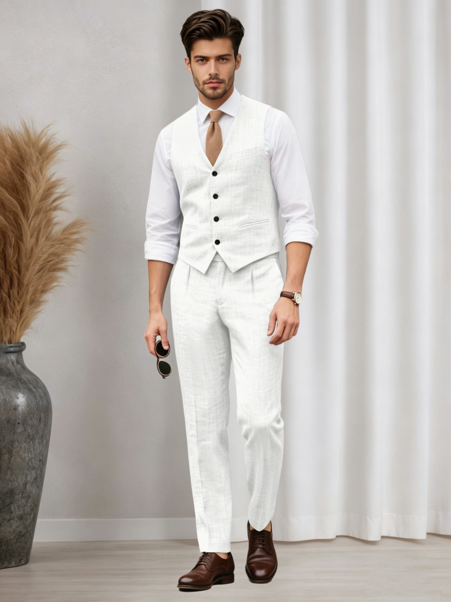 Versatile Men's Casual Vest and Pants Set 2 PC Summer Suit For Wedding & Business