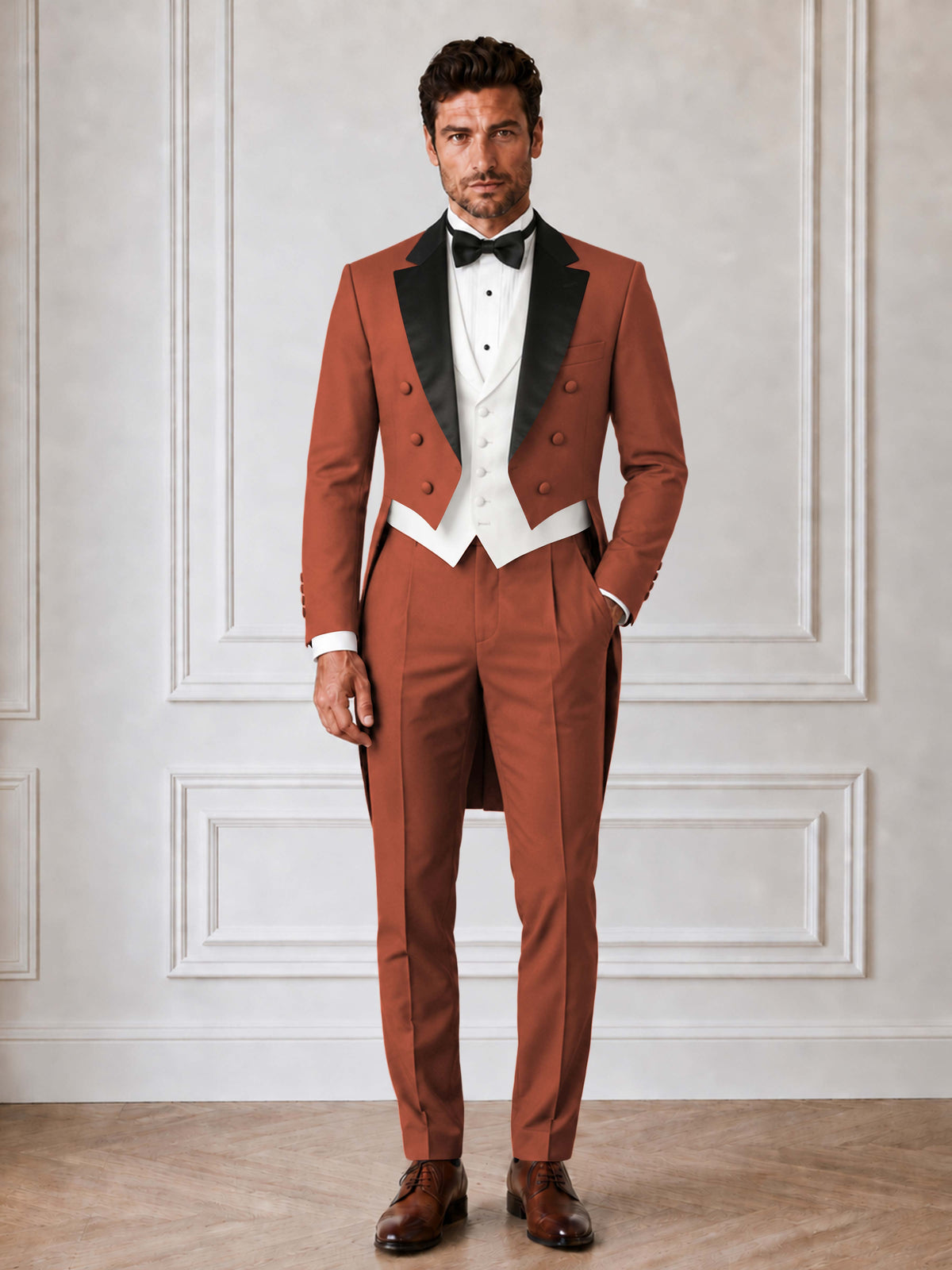 Cliassic Men's 3 Pieces Tailcoat Tuxedo Contrast Trim Notch Lapel Suit For Formal Occasion