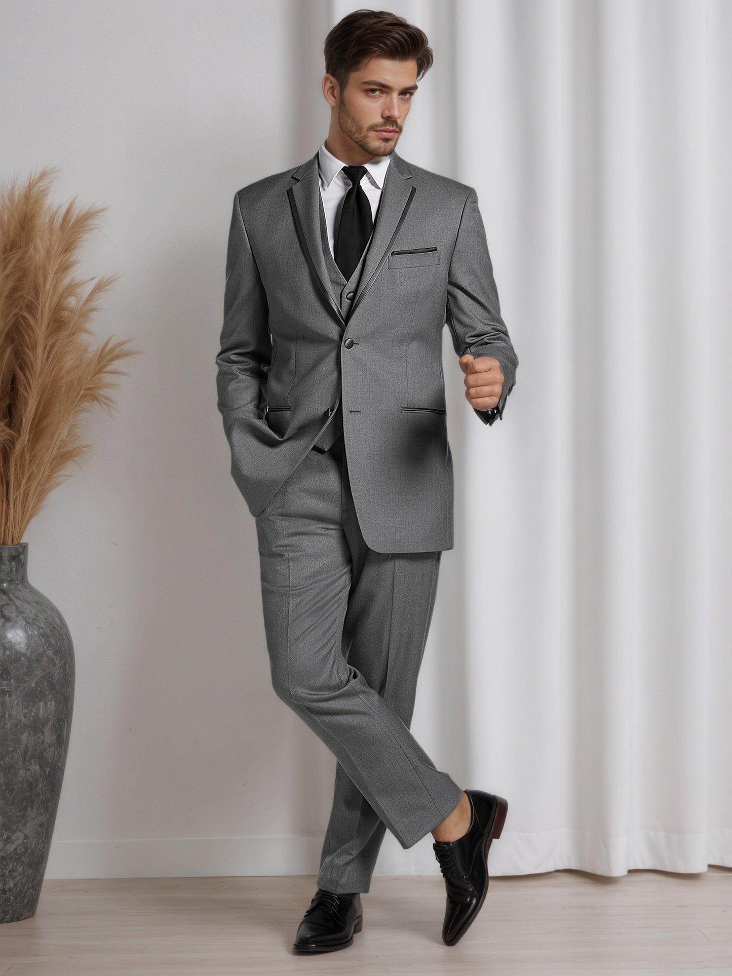 Classic Notch Lapel Two Button Slim Fit Men's 3 Pieces Suit For Events & Formal