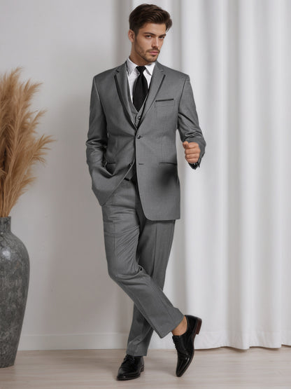 Classic Notch Lapel Two Button Slim Fit Men's 3 Pieces Suit For Events & Formal