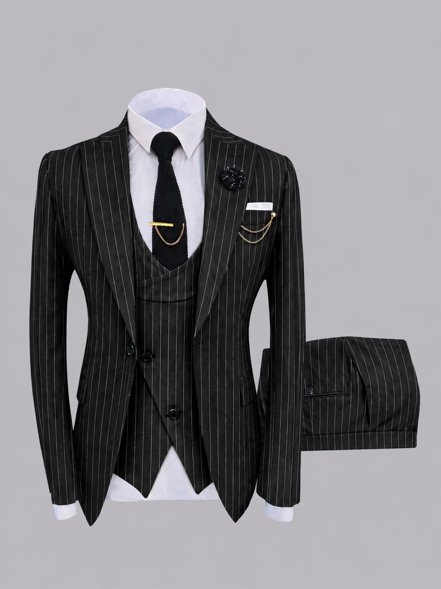 Edgy Men's 3 Pieces Peak Lapel Pinstripe Formal Suits For Weddingf & Prom