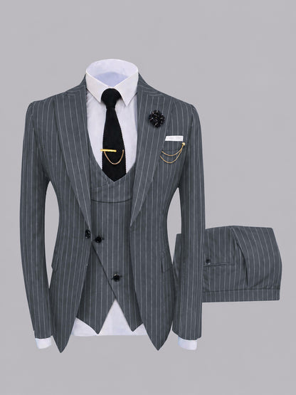 Edgy Men's 3 Pieces Peak Lapel Pinstripe Formal Suits For Weddingf & Prom