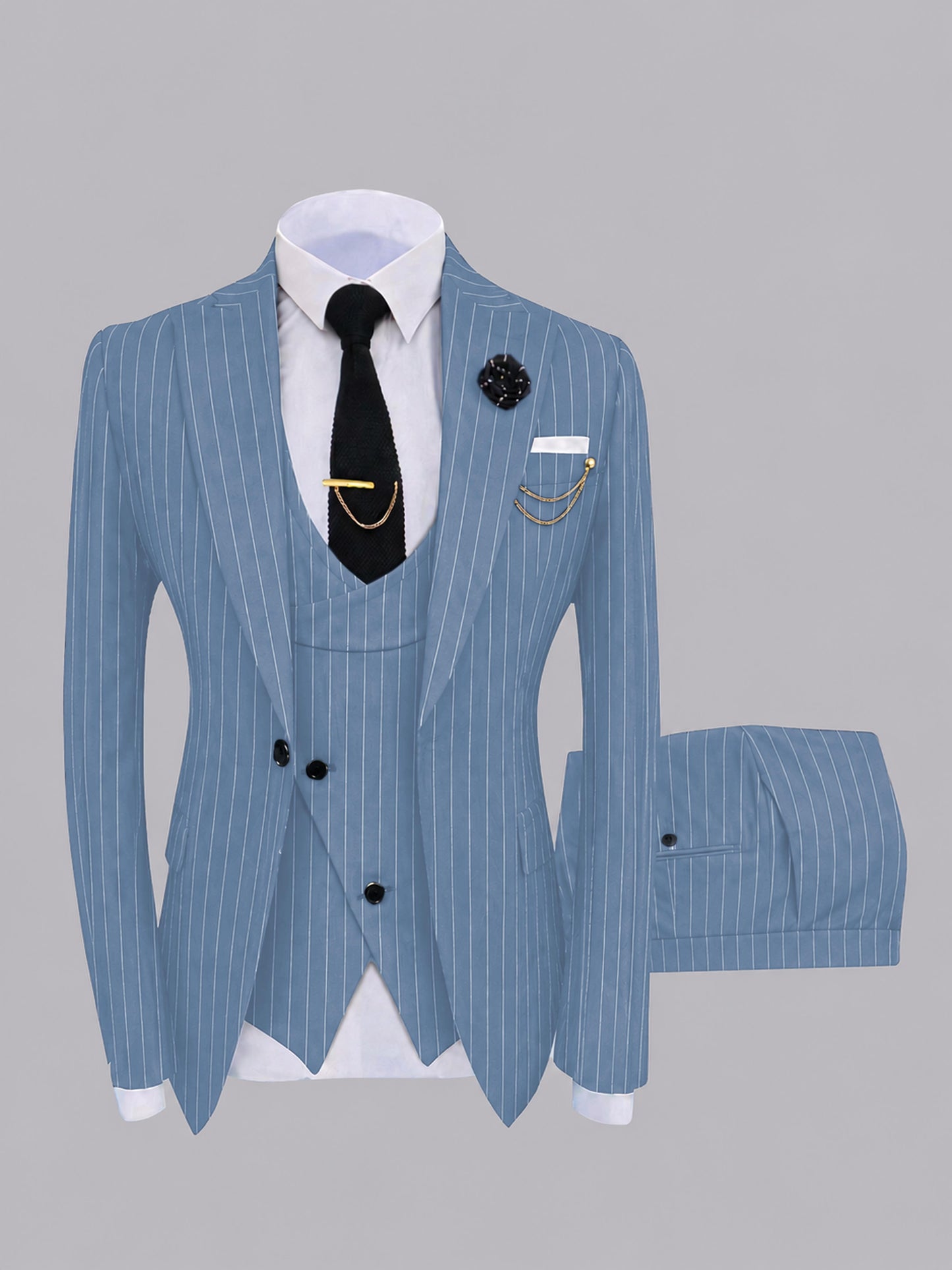 Edgy Men's 3 Pieces Peak Lapel Pinstripe Formal Suits For Weddingf & Prom