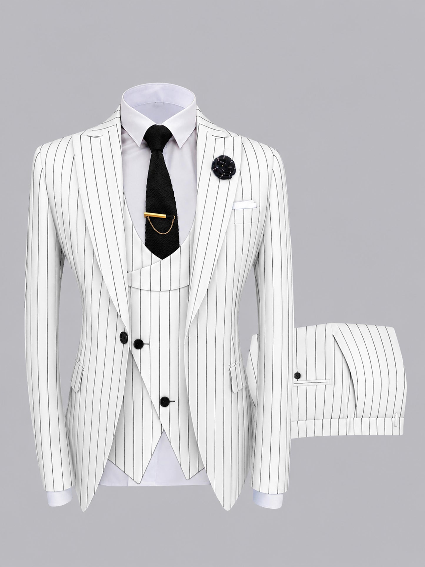 Edgy Men's 3 Pieces Peak Lapel Pinstripe Formal Suits For Weddingf & Prom