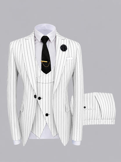 Edgy Men's 3 Pieces Peak Lapel Pinstripe Formal Suits For Weddingf & Prom