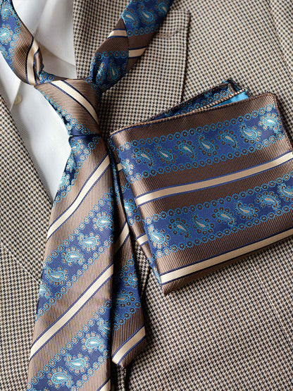 Exquisite Men's Patterned Tie and Pocket Square Set