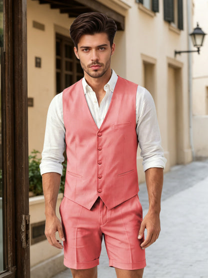 Gossamer Slim Fit Men's Casual Vest & Shorts Set For Summer Wedding