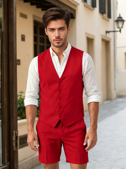 Gossamer Slim Fit Men's Casual Vest & Shorts Set For Summer Wedding