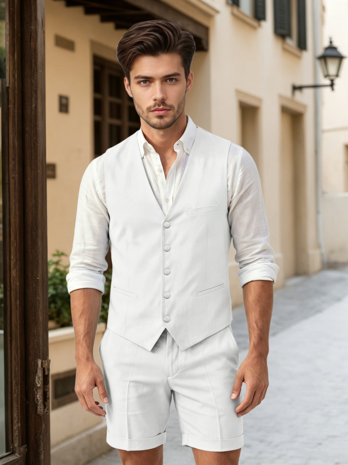 Gossamer Slim Fit Men's Casual Vest & Shorts Set For Summer Wedding