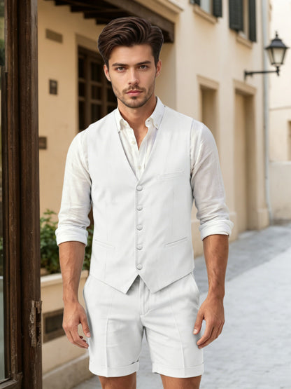 Gossamer Slim Fit Men's Casual Vest & Shorts Set For Summer Wedding