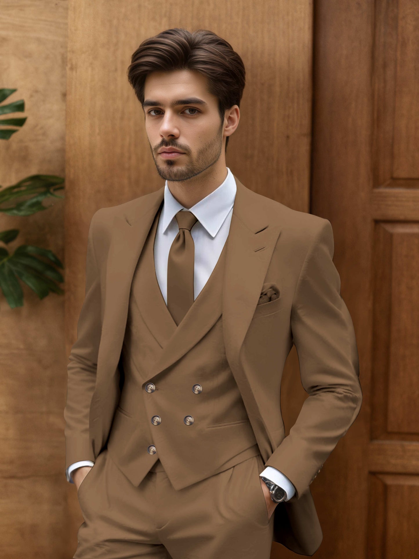 Modern Slim Fit Men's 3 Pieces Suit Outdoor Wedding