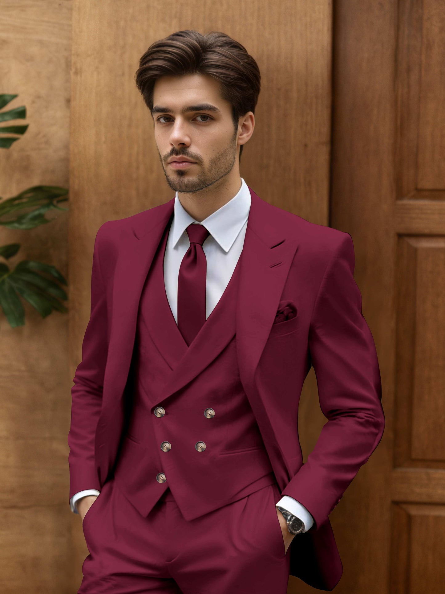 Modern Slim Fit Men's 3 Pieces Suit Outdoor Wedding