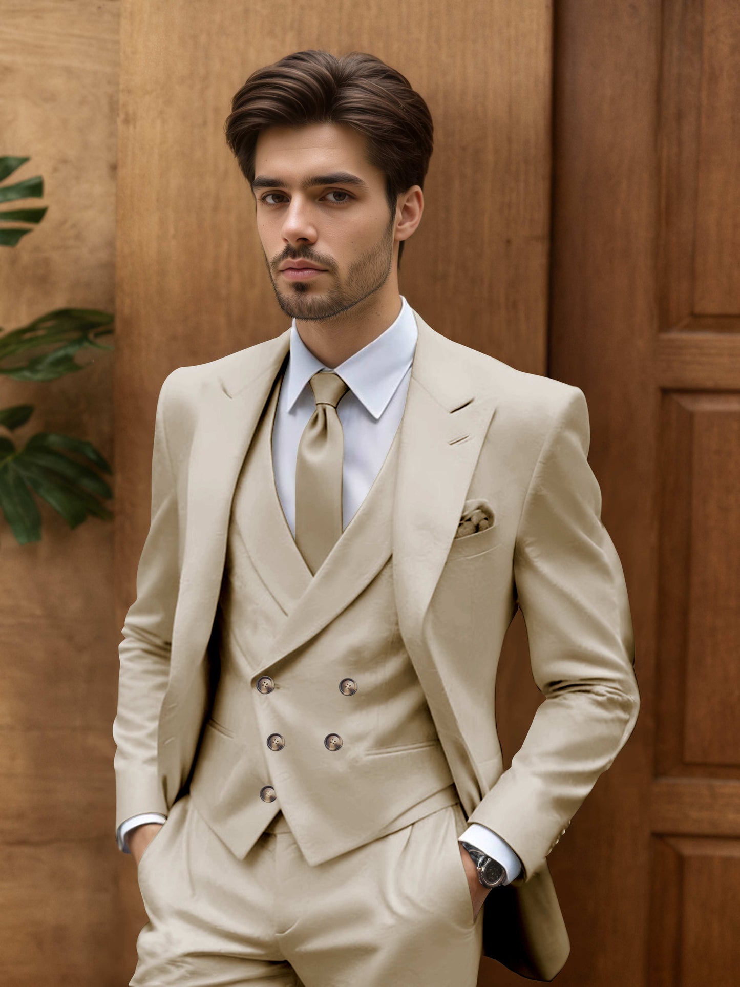 Modern Slim Fit Men's 3 Pieces Suit Outdoor Wedding