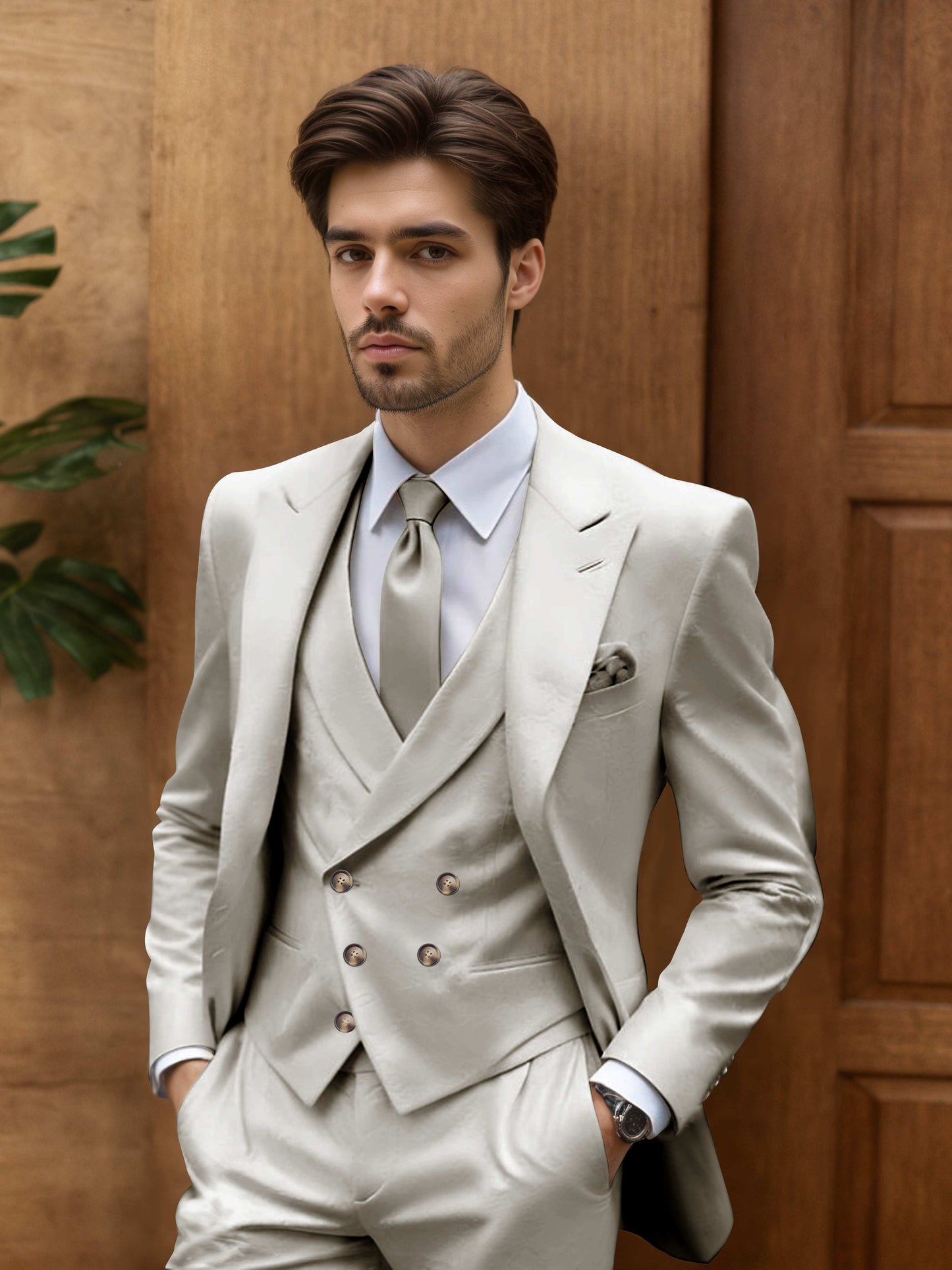 Modern Slim Fit Men's 3 Pieces Suit Outdoor Wedding