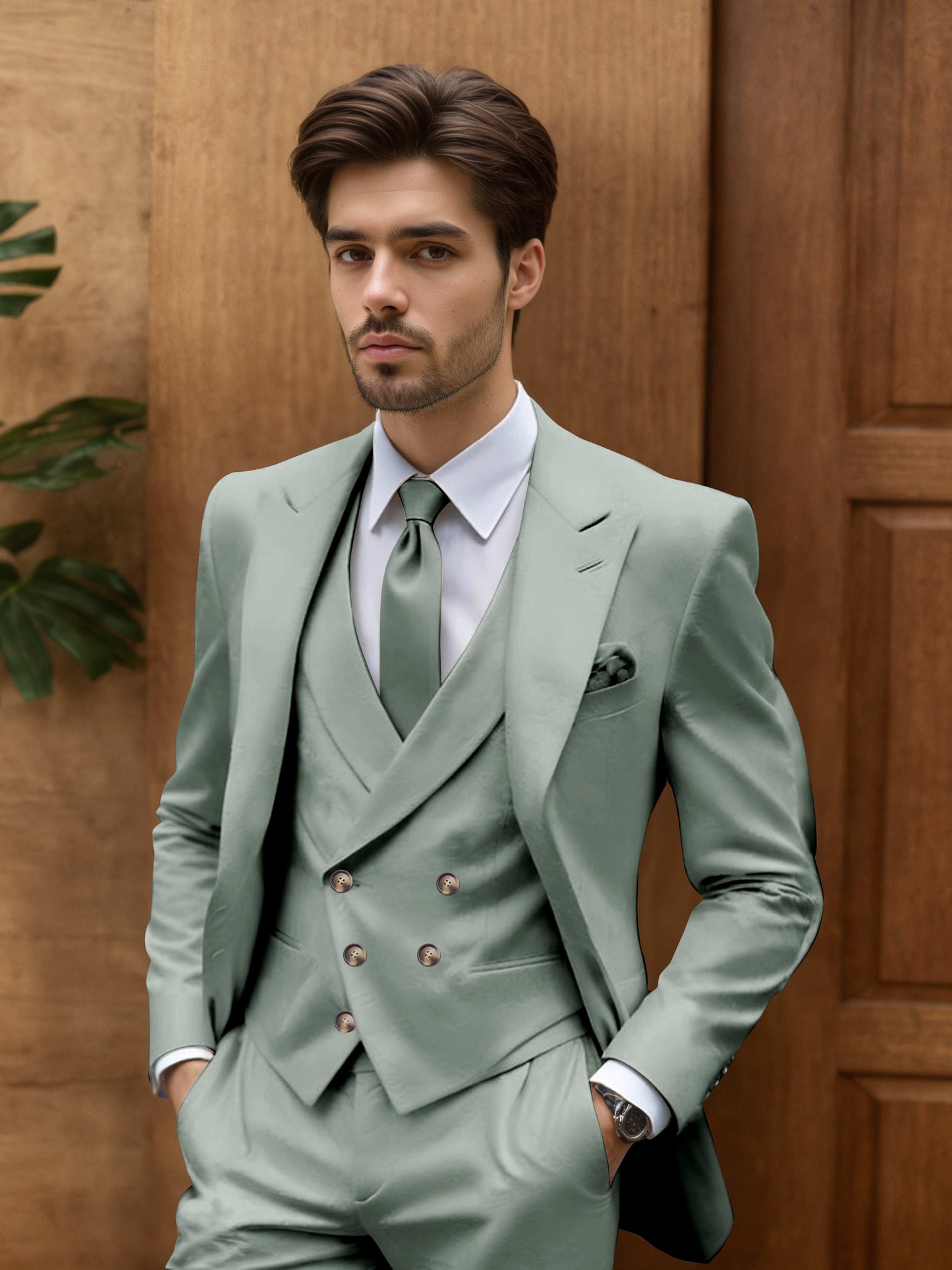 Modern Slim Fit Men's 3 Pieces Suit Outdoor Wedding