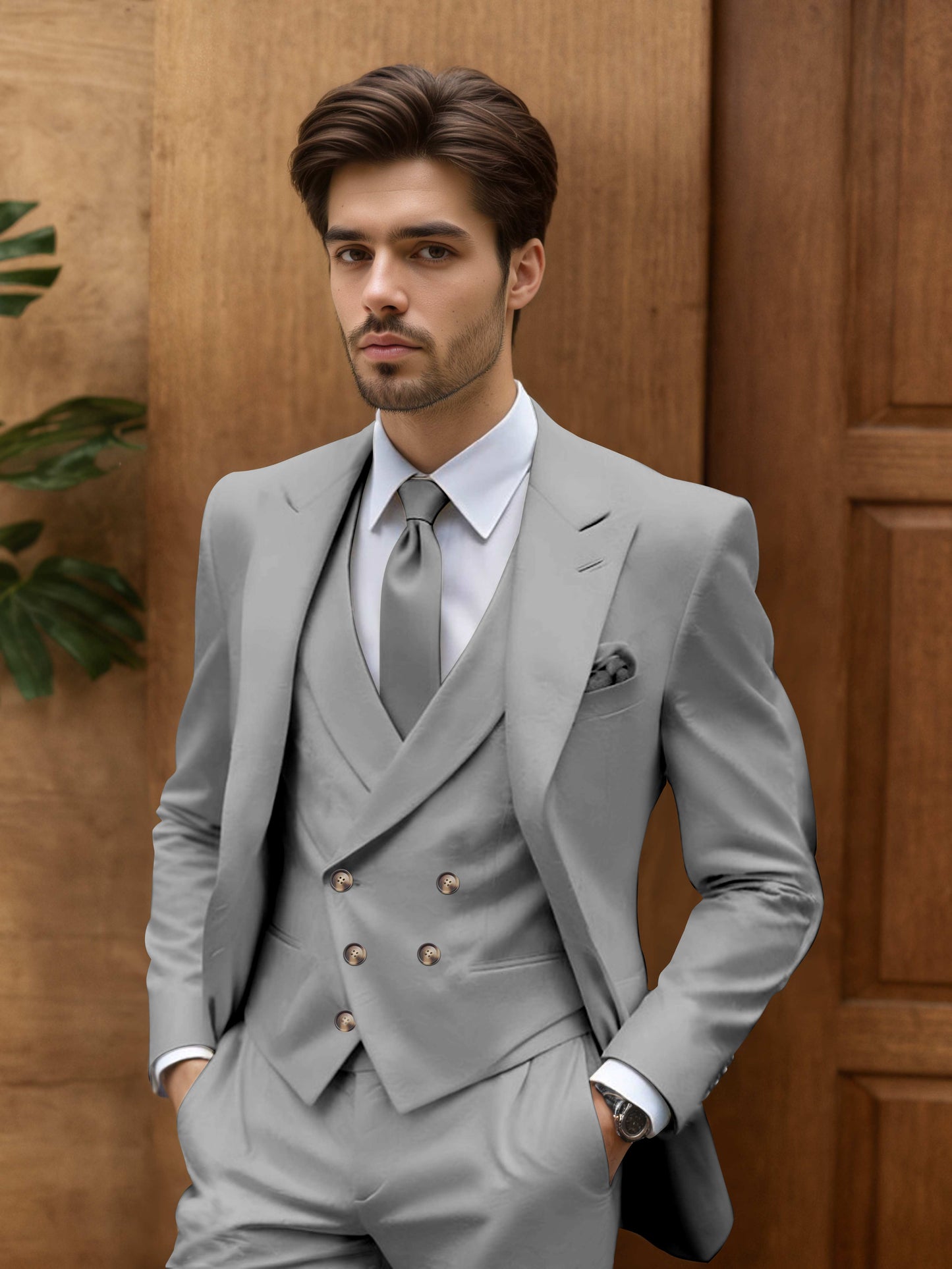 Modern Slim Fit Men's 3 Pieces Suit Outdoor Wedding