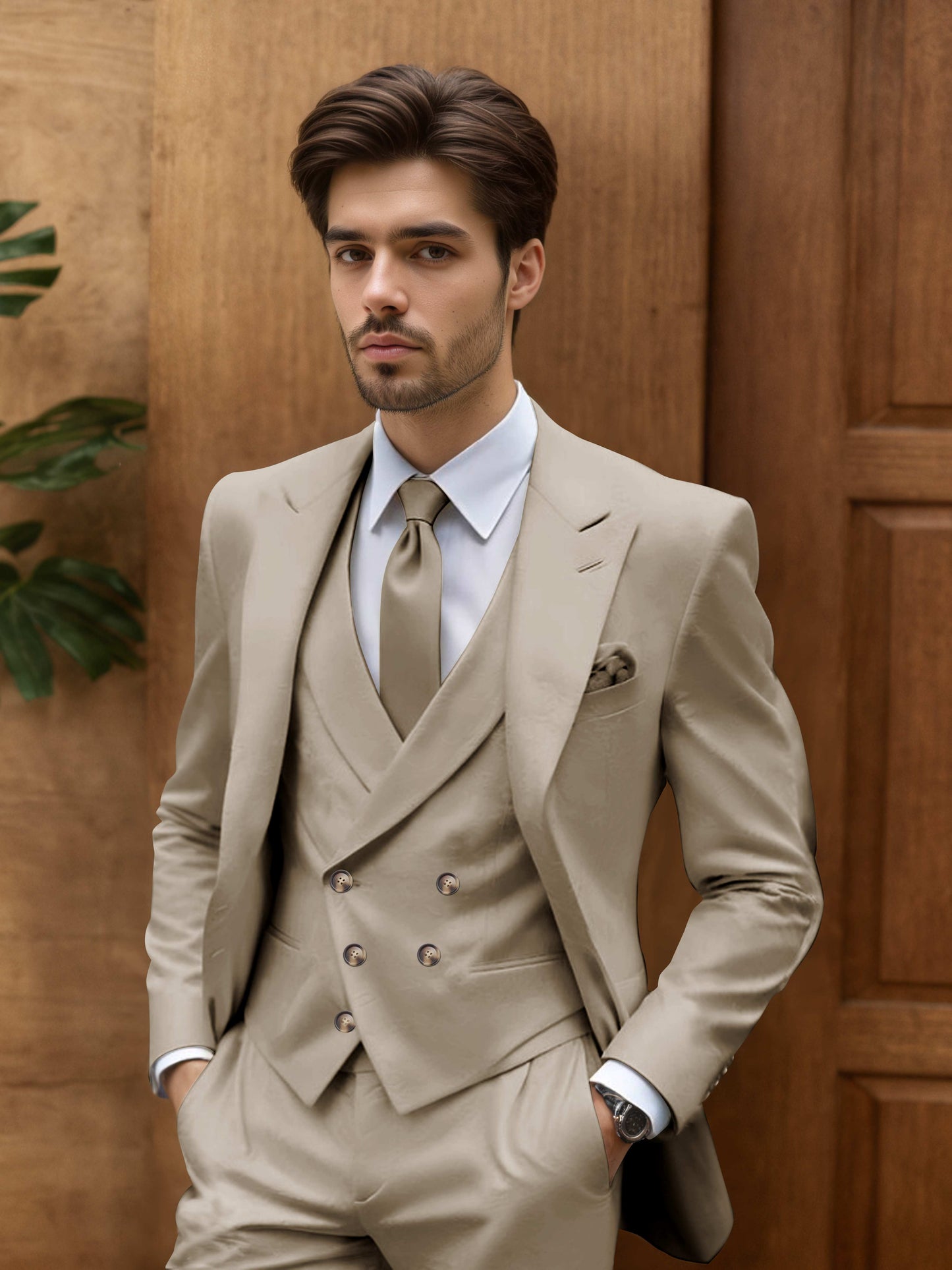 Modern Slim Fit Men's 3 Pieces Suit Outdoor Wedding
