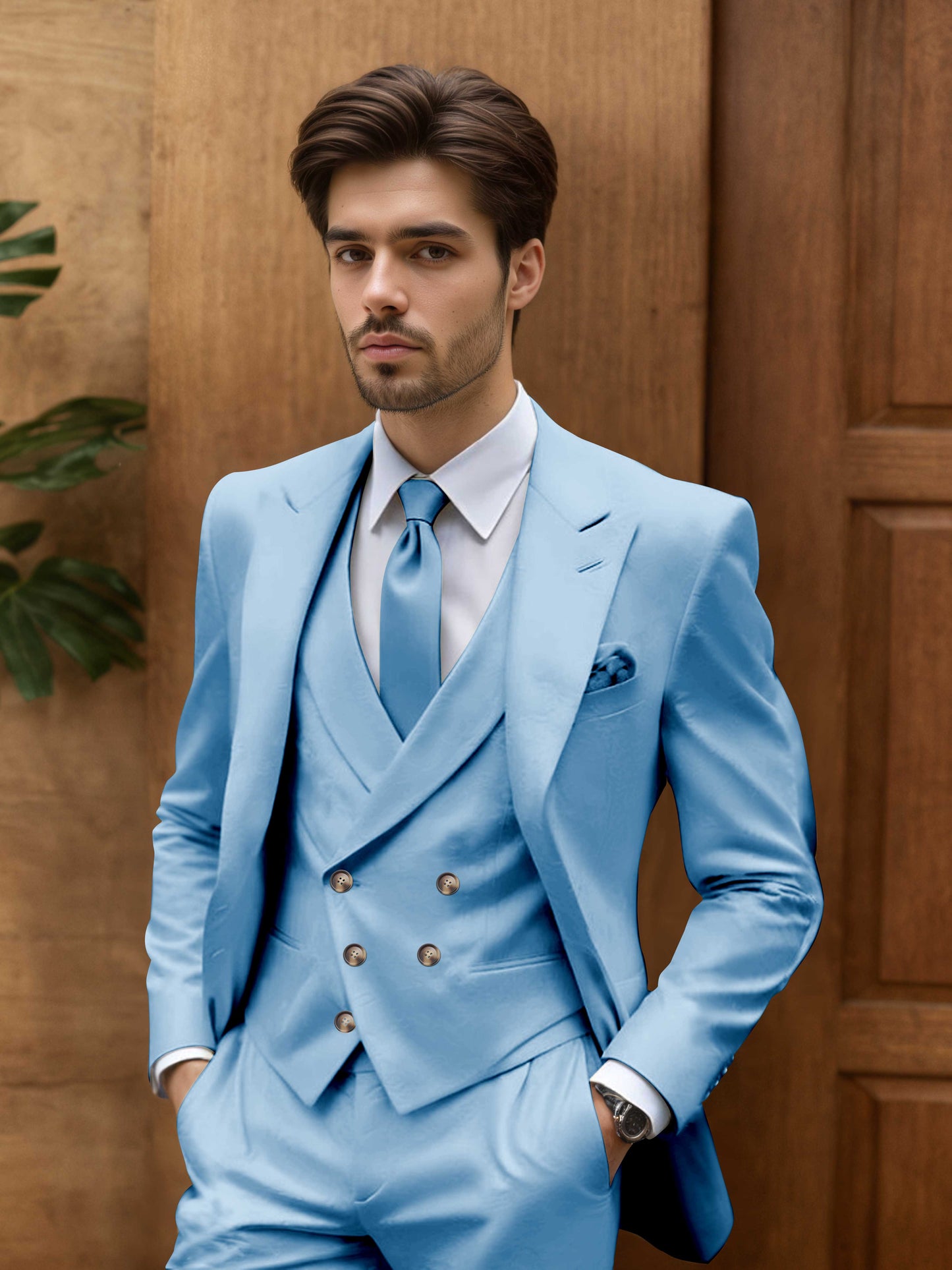 Modern Slim Fit Men's 3 Pieces Suit Outdoor Wedding