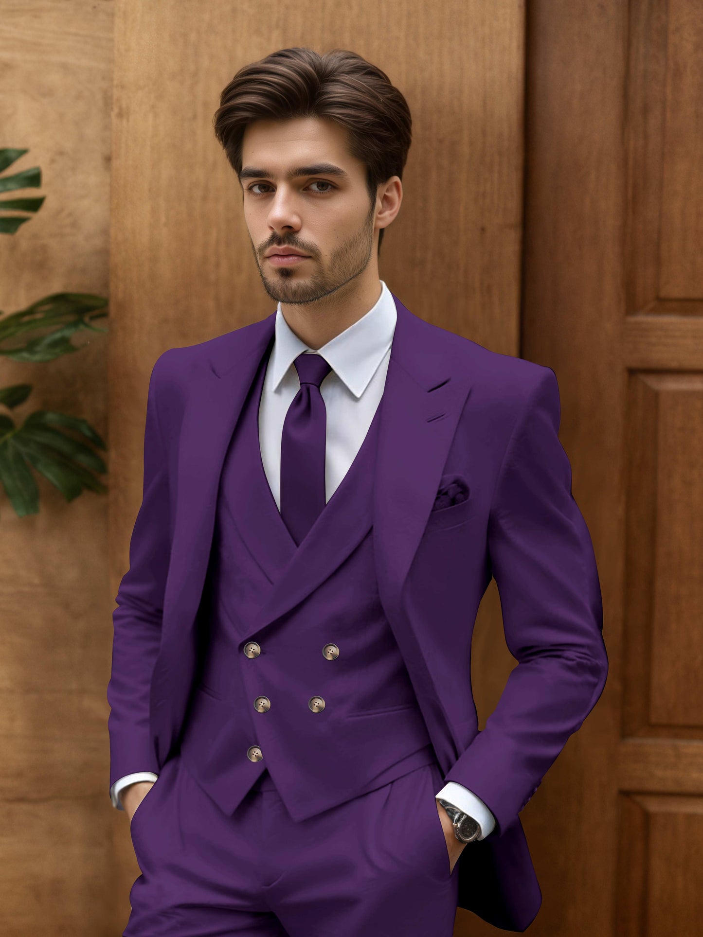 Modern Slim Fit Men's 3 Pieces Suit Outdoor Wedding