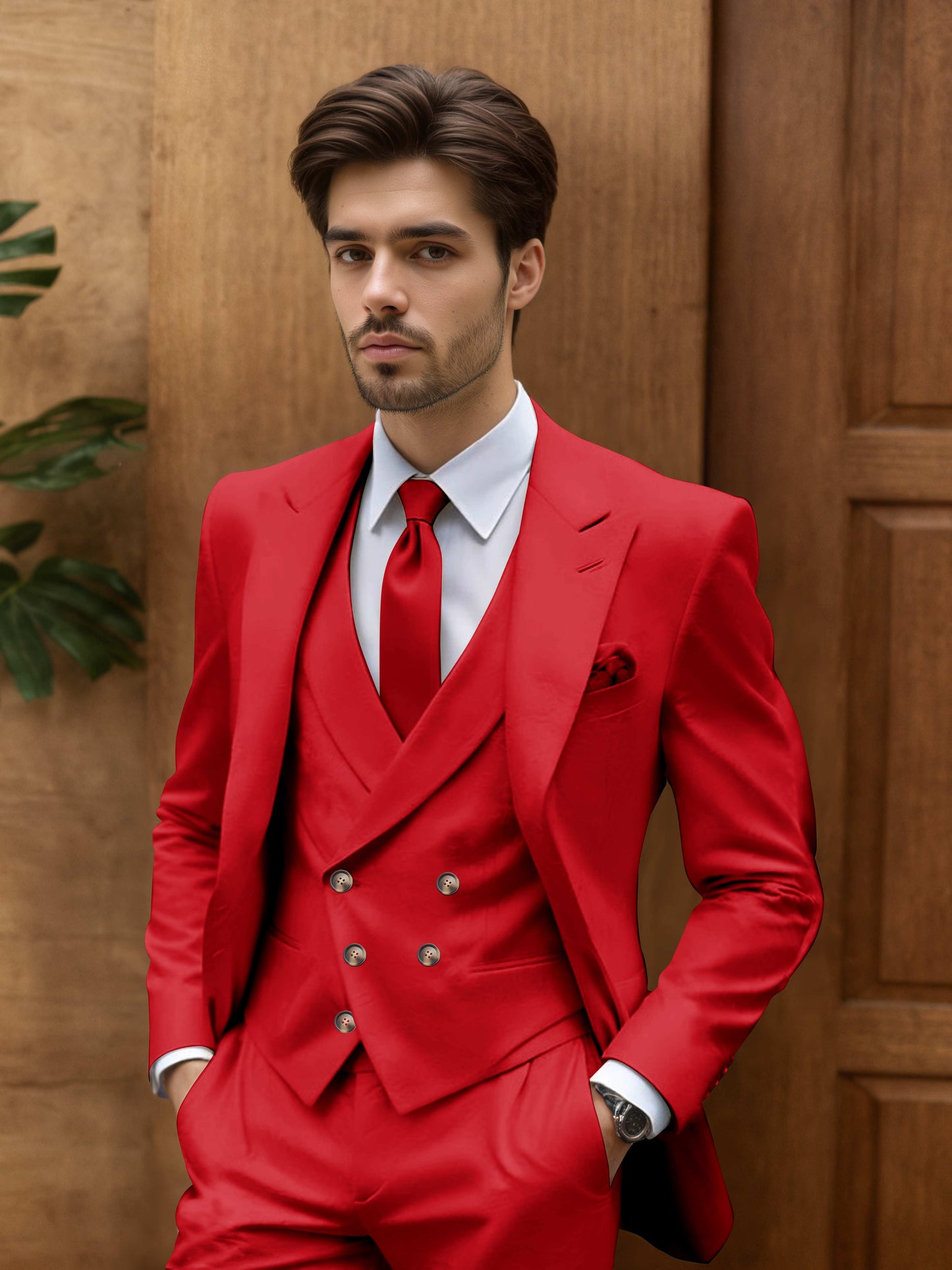 Modern Slim Fit Men's 3 Pieces Suit Outdoor Wedding