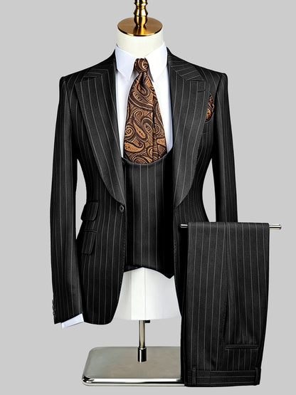 Polished Pinstripe Men's Notch Lapel 3 Pieces Formal Suits For Special Occasions