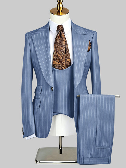 Polished Pinstripe Men's Notch Lapel 3 Pieces Formal Suits For Special Occasions