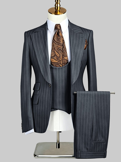 Polished Pinstripe Men's Notch Lapel 3 Pieces Formal Suits For Special Occasions