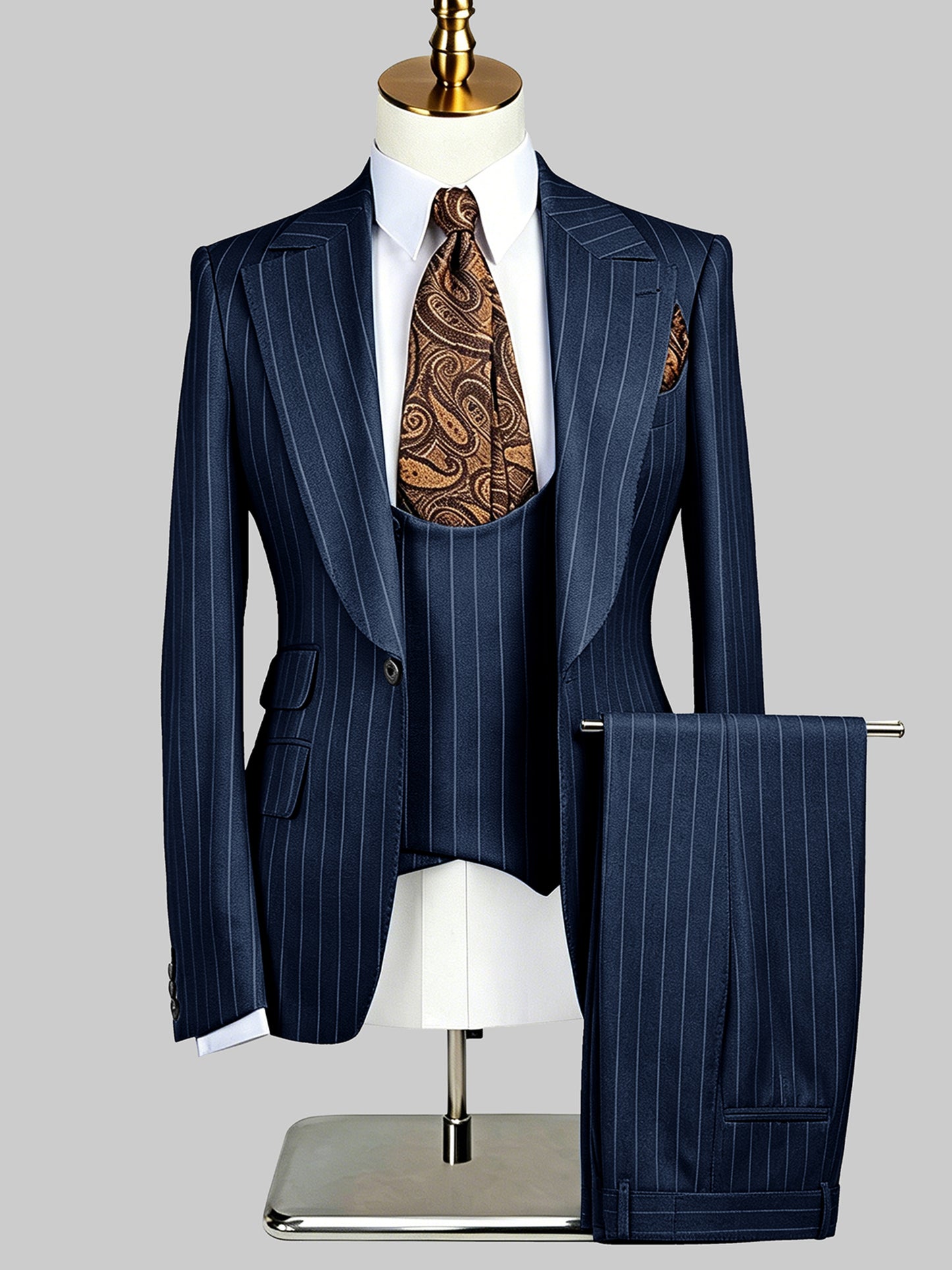 Polished Pinstripe Men's Notch Lapel 3 Pieces Formal Suits For Special Occasions