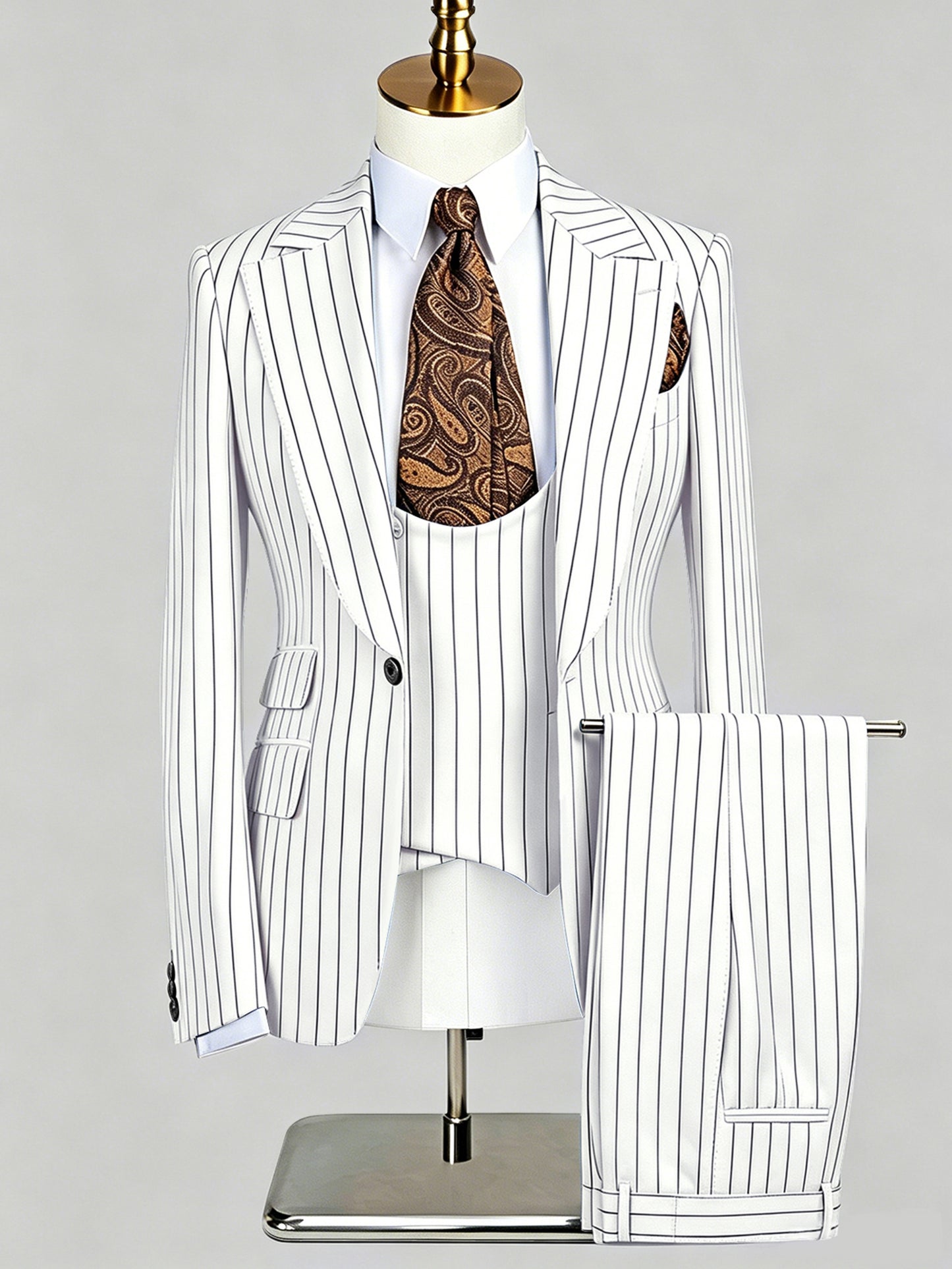 Polished Pinstripe Men's Notch Lapel 3 Pieces Formal Suits For Special Occasions