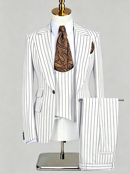 Polished Pinstripe Men's Notch Lapel 3 Pieces Formal Suits For Special Occasions
