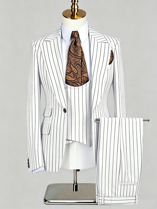 Polished Pinstripe Men's Notch Lapel 3 Pieces Formal Suits For Special Occasions