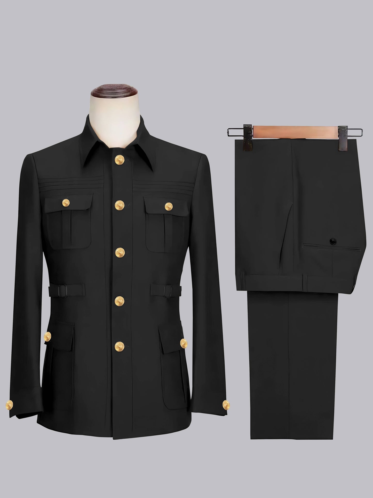 Relaxed Belted Safari Style Men's 2 Pieces Single Breasted Casual Suits
