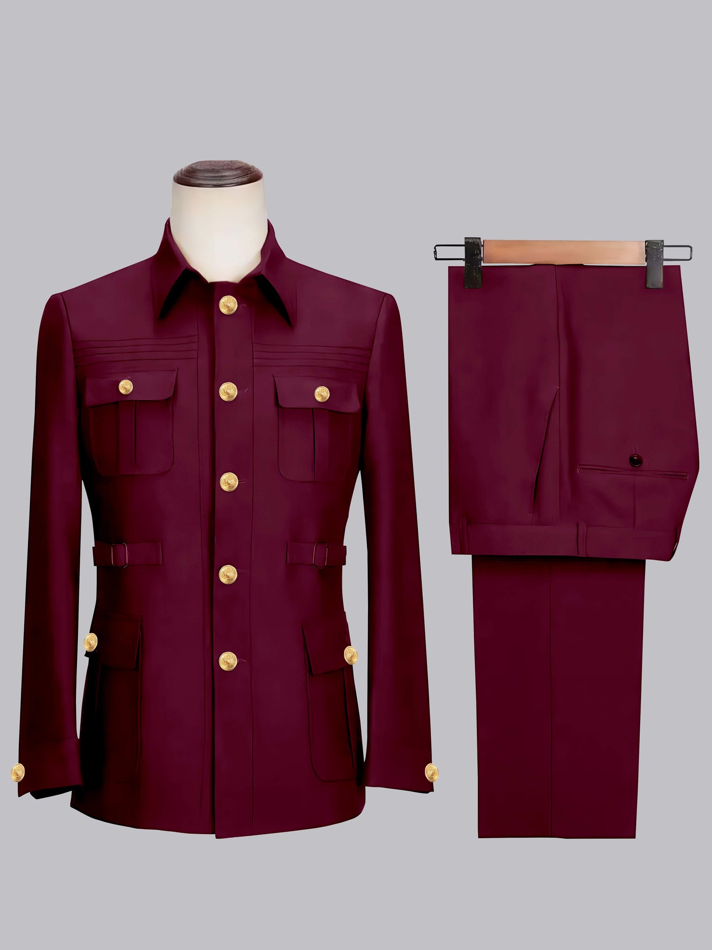 Relaxed Belted Safari Style Men's 2 Pieces Single Breasted Casual Suits