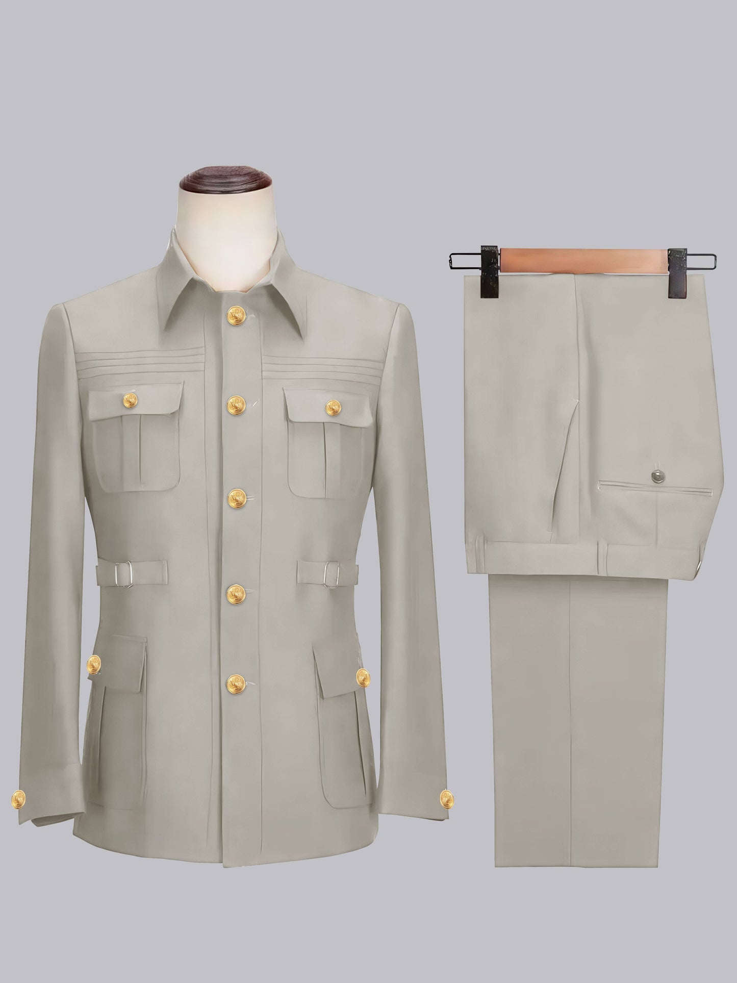Relaxed Belted Safari Style Men's 2 Pieces Single Breasted Casual Suits
