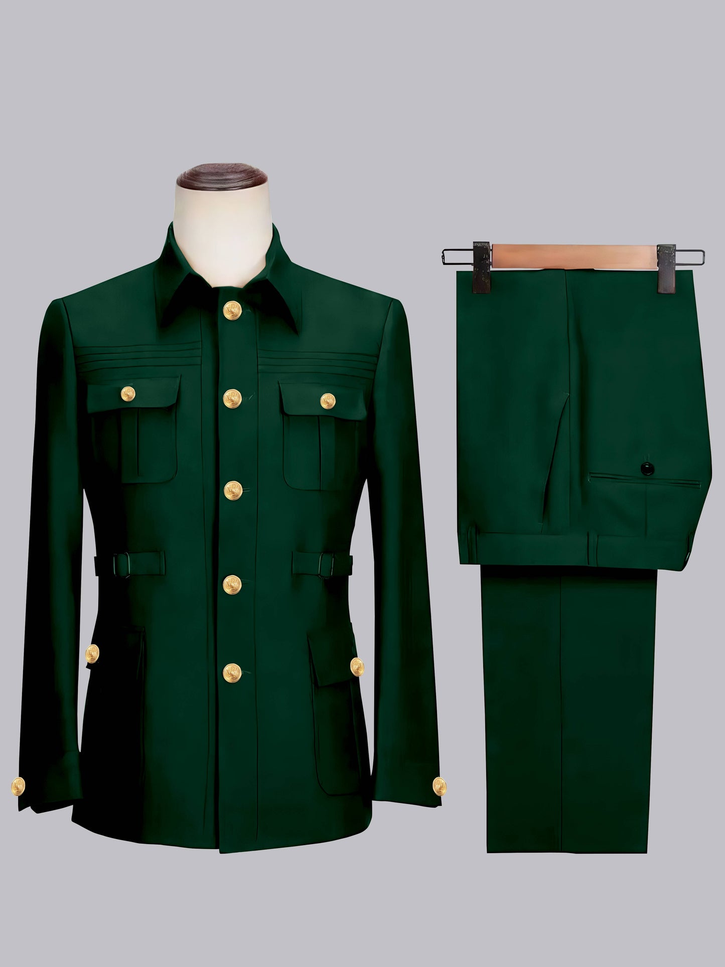 Relaxed Belted Safari Style Men's 2 Pieces Single Breasted Casual Suits