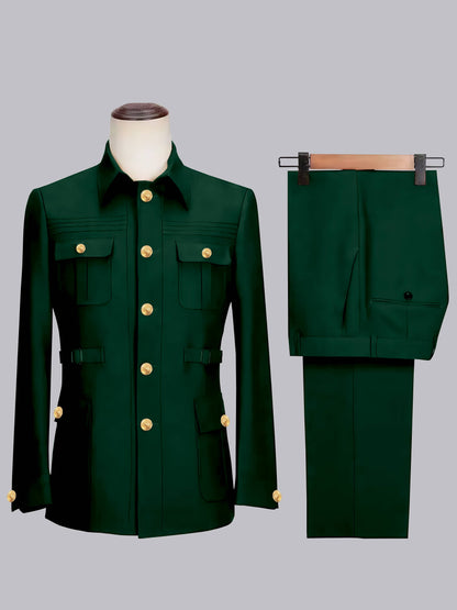 Relaxed Belted Safari Style Men's 2 Pieces Single Breasted Casual Suits