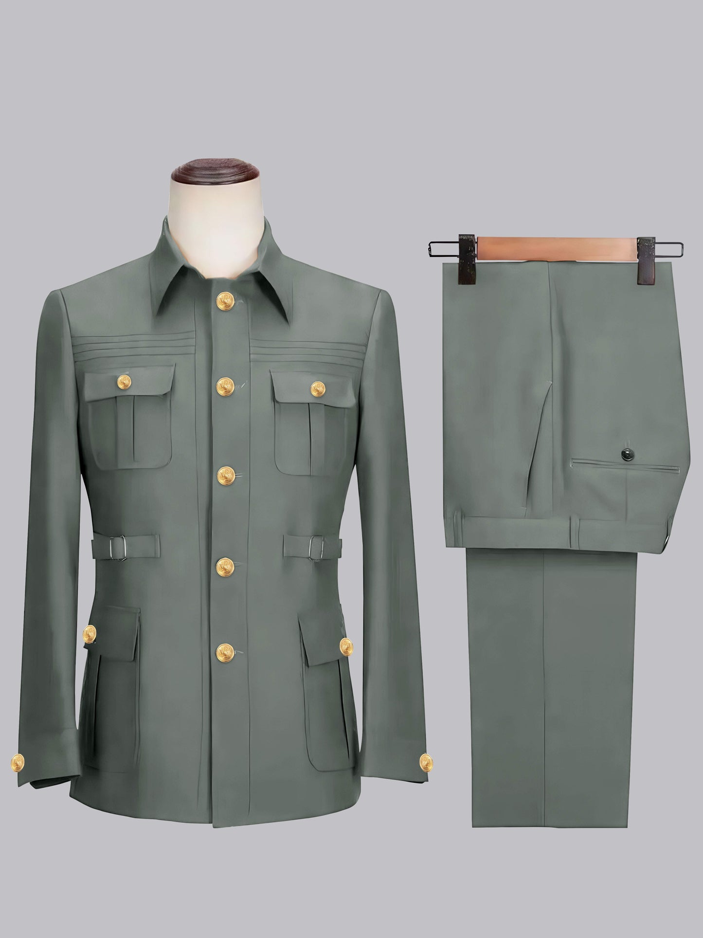Relaxed Belted Safari Style Men's 2 Pieces Single Breasted Casual Suits