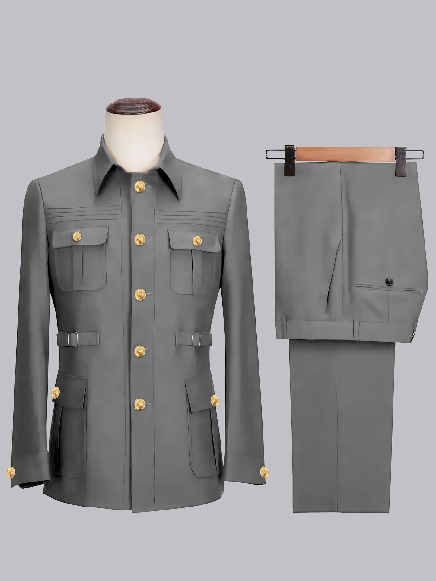 Relaxed Belted Safari Style Men's 2 Pieces Single Breasted Casual Suits