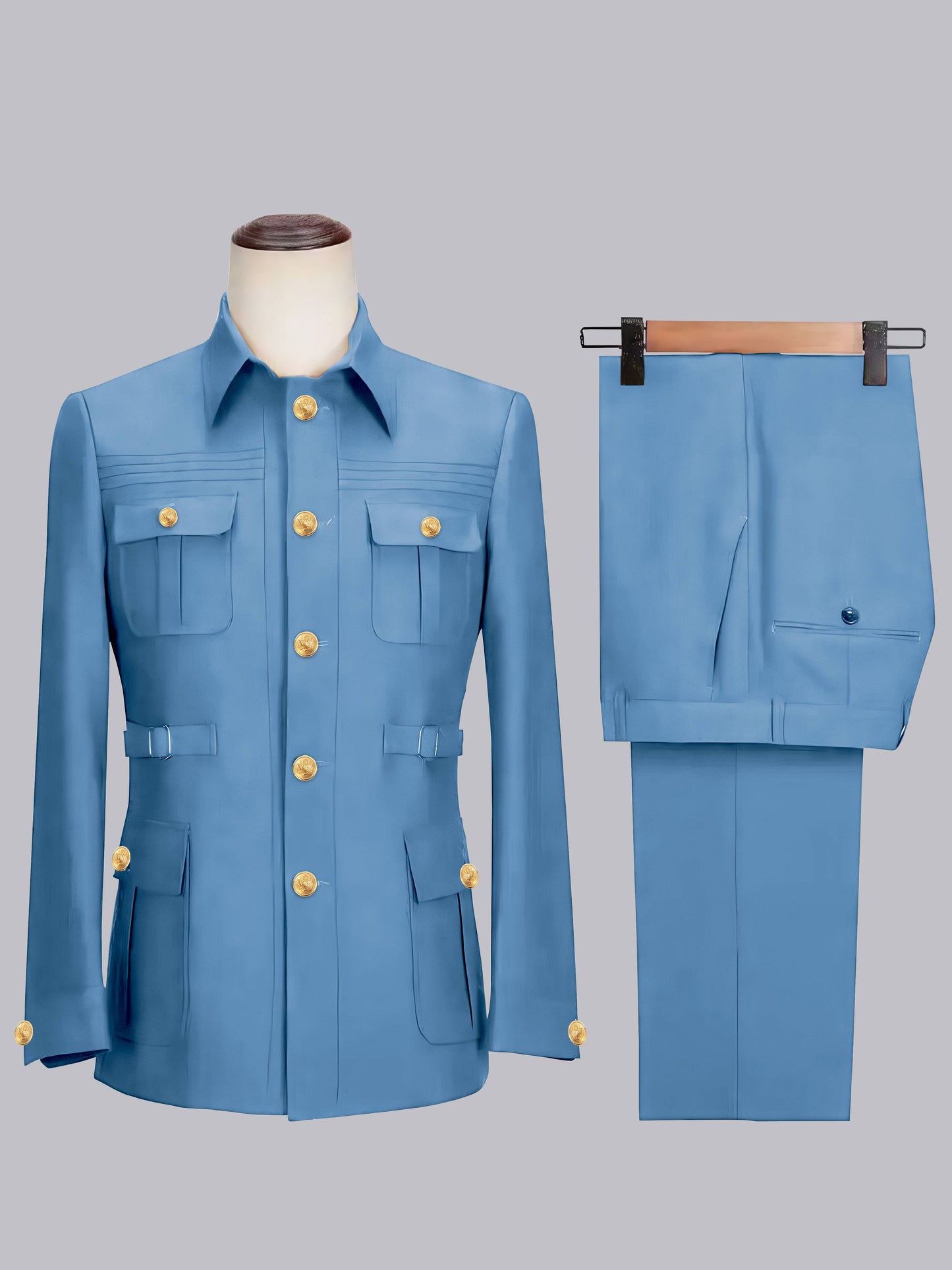 Relaxed Belted Safari Style Men's 2 Pieces Single Breasted Casual Suits