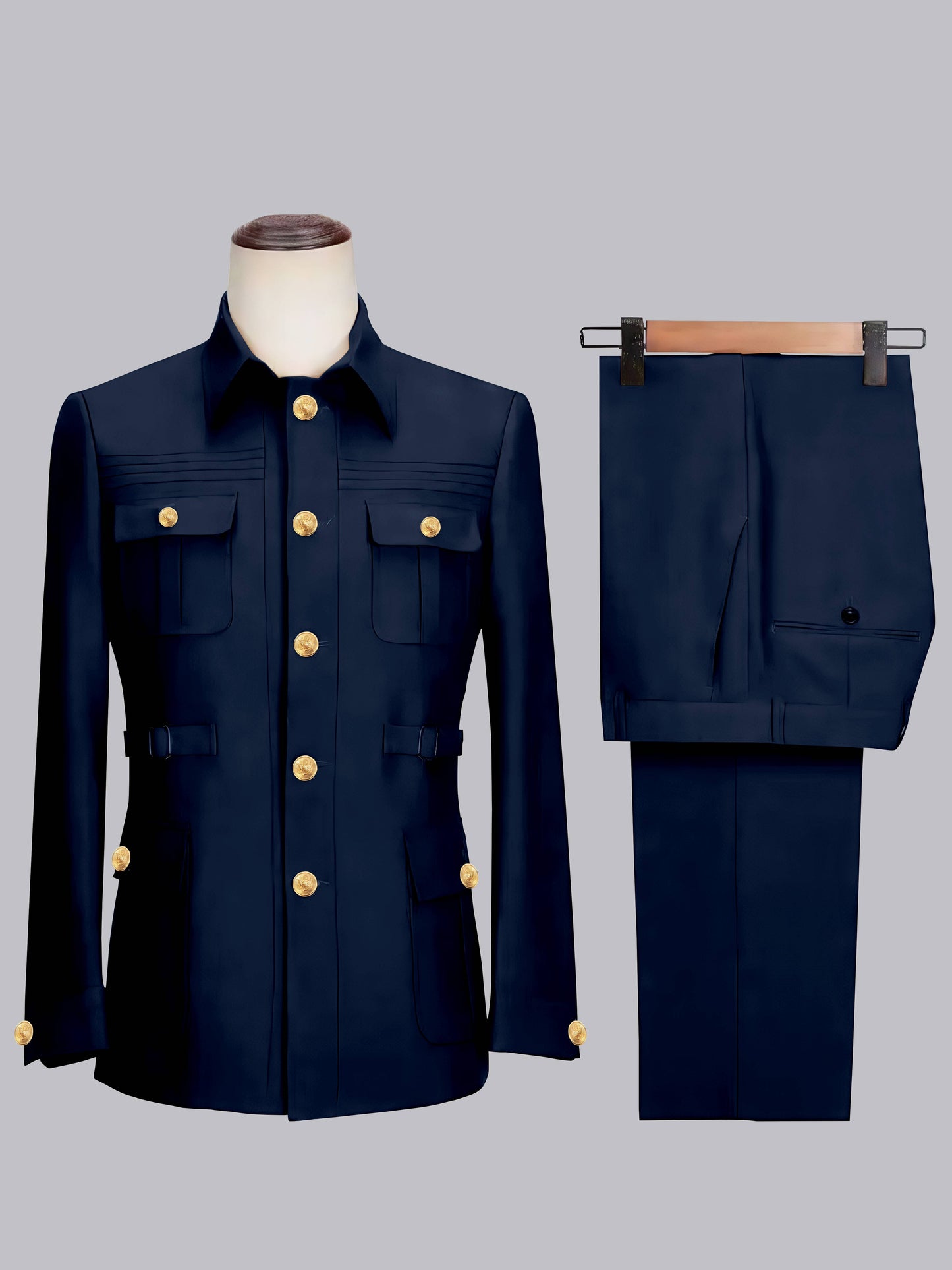 Relaxed Belted Safari Style Men's 2 Pieces Single Breasted Casual Suits