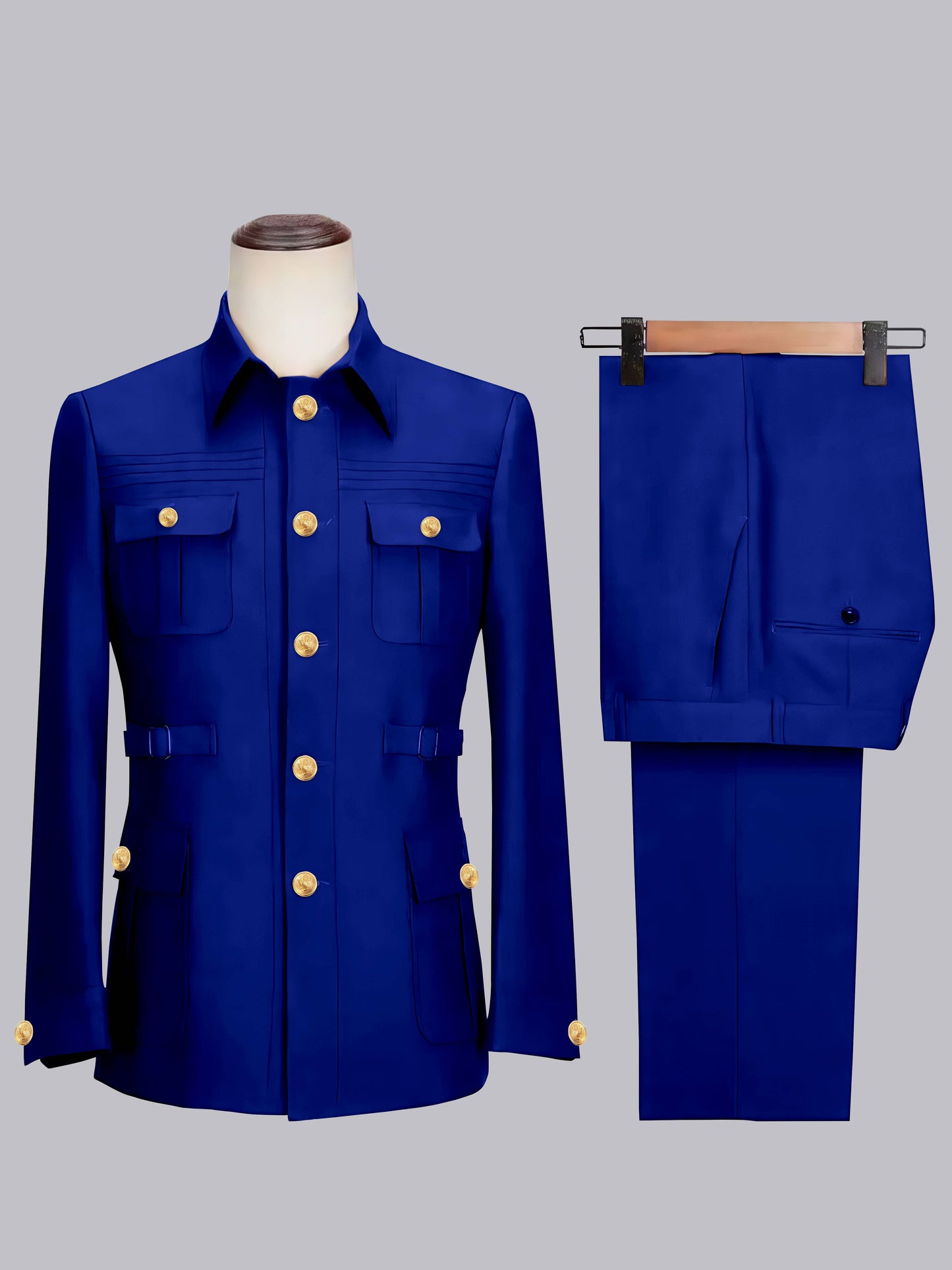 Relaxed Belted Safari Style Men's 2 Pieces Single Breasted Casual Suits