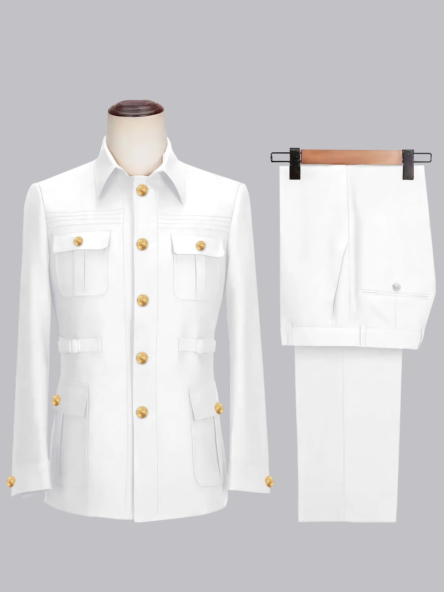 Relaxed Belted Safari Style Men's 2 Pieces Single Breasted Casual Suits