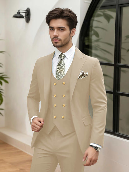 Sharp 3 Pieces Men's Business Suit Tailored Fit One Button Peak Lapel Solid