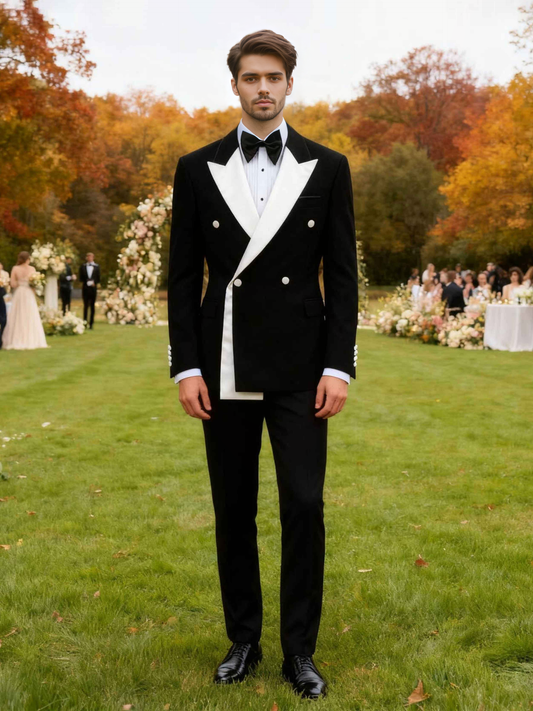 Slim Fit Peak Lapel Double Breasted Blazer With Decorative Strap For Formal Events