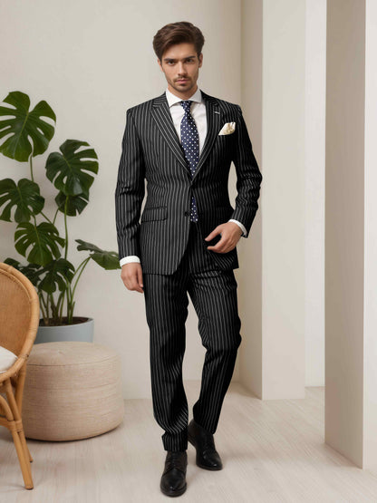 Striped Notch Lapel Men's 2 Pieces Suit For Business & Formal Occasions