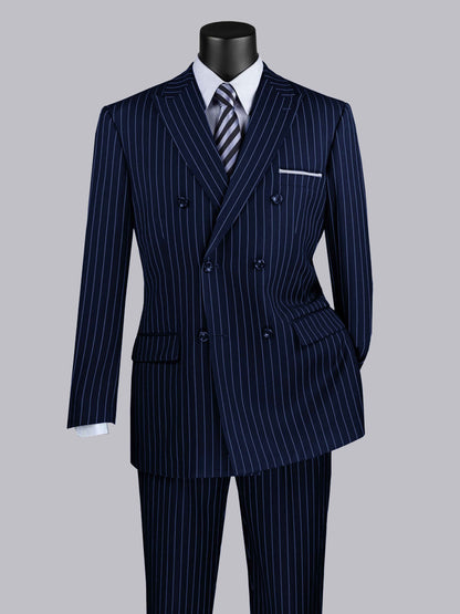 Timeless Men's 2 Pieces Vertical Stripe Peak Lapel Double Breasted Formal Suit For Business