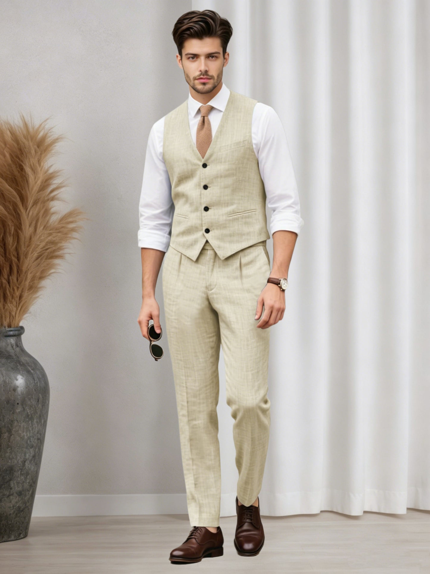 Versatile Men's Casual Vest and Pants Set 2 PC Summer Suit For Wedding & Business