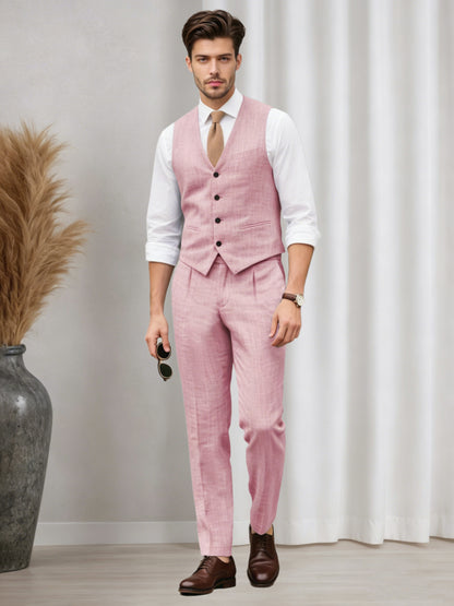 Versatile Men's Casual Vest and Pants Set 2 PC Summer Suit For Wedding & Business, Blushing Pink